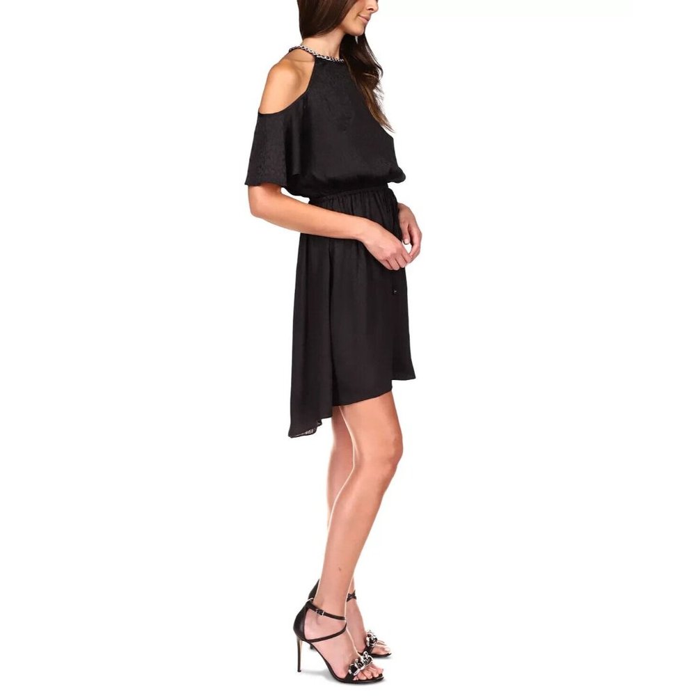 Michael Michael Kors Cold-Shoulder Chain-Neck Dress Black Size L MSRP $140 - Picture 3 of 4